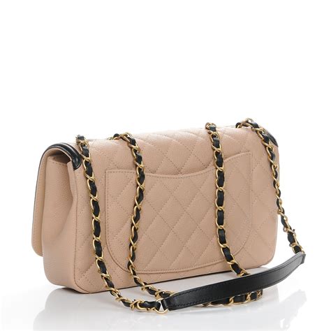 CHANEL Caviar Quilted Medium CC Filigree Flap Beige Black .